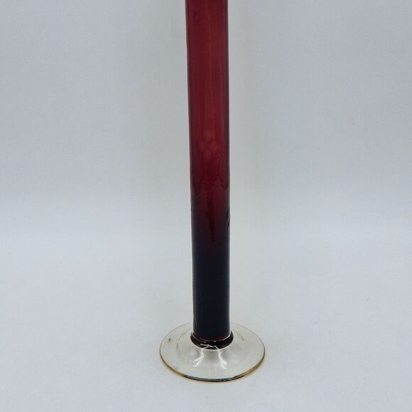 Amethyst Floral Etched Candlestick Vase 10 Inch Clear Base Thin - Picture 3 of 10